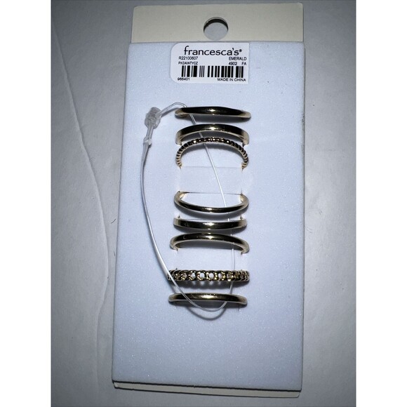 Francescas Stackable Gold Ring Set Womens Sz 6 Cubic Zirconia Emerald Green New - Picture 3 of 3
